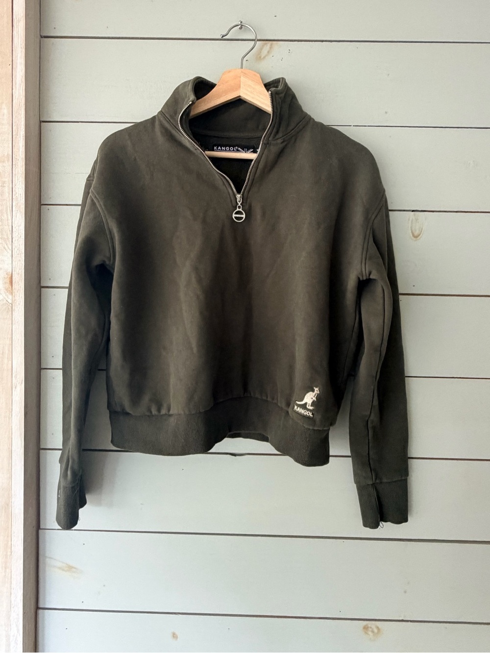 Kangol Olive Green Quarter-Zip Fleece Sweatshirt | Medium